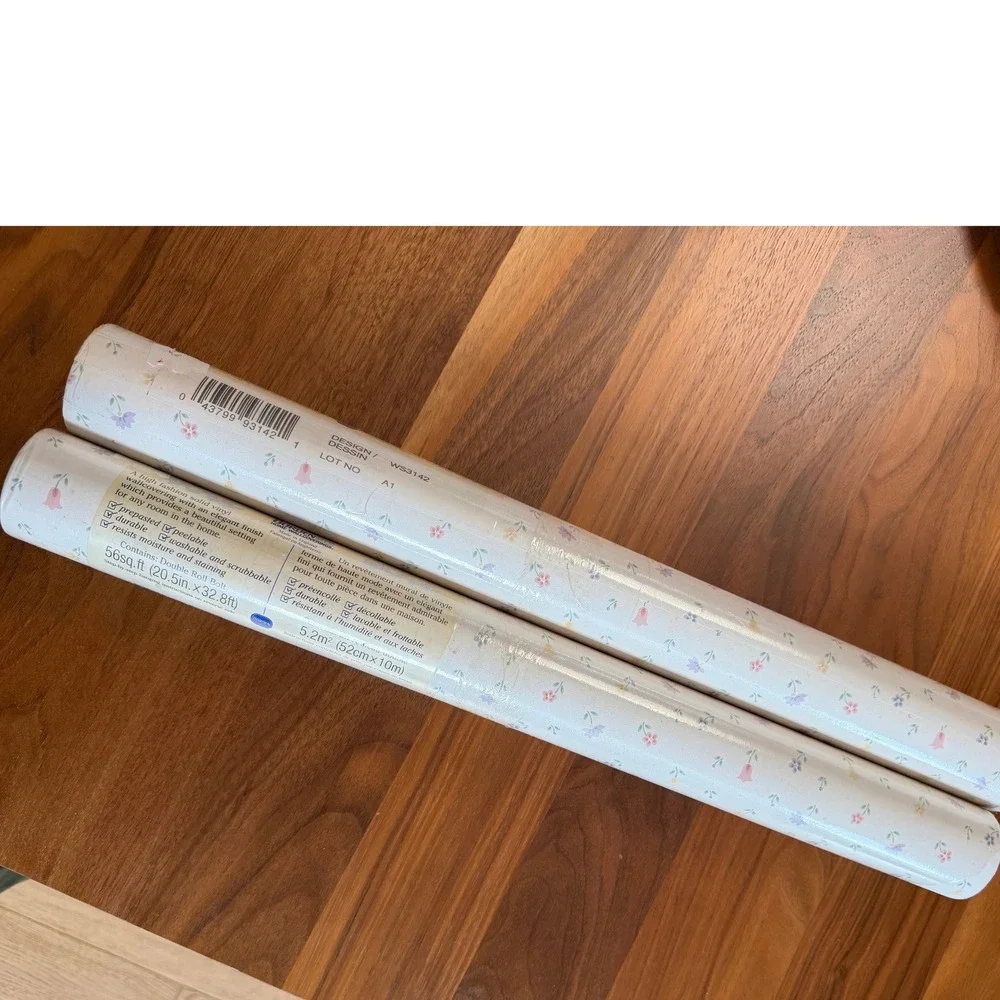 VTG Borden Home Wallcoverings Vinyl Wallpaper Lot of 2 White Floral Cottagecore